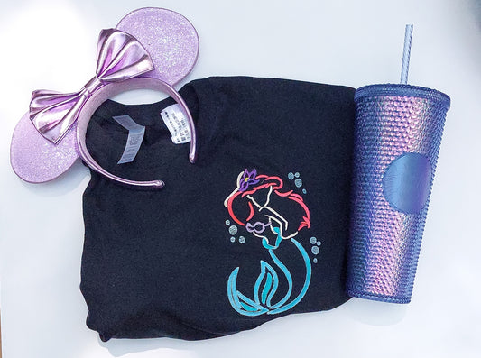 Little Mermaid Ariel embroidered sweatshirt or tshirt