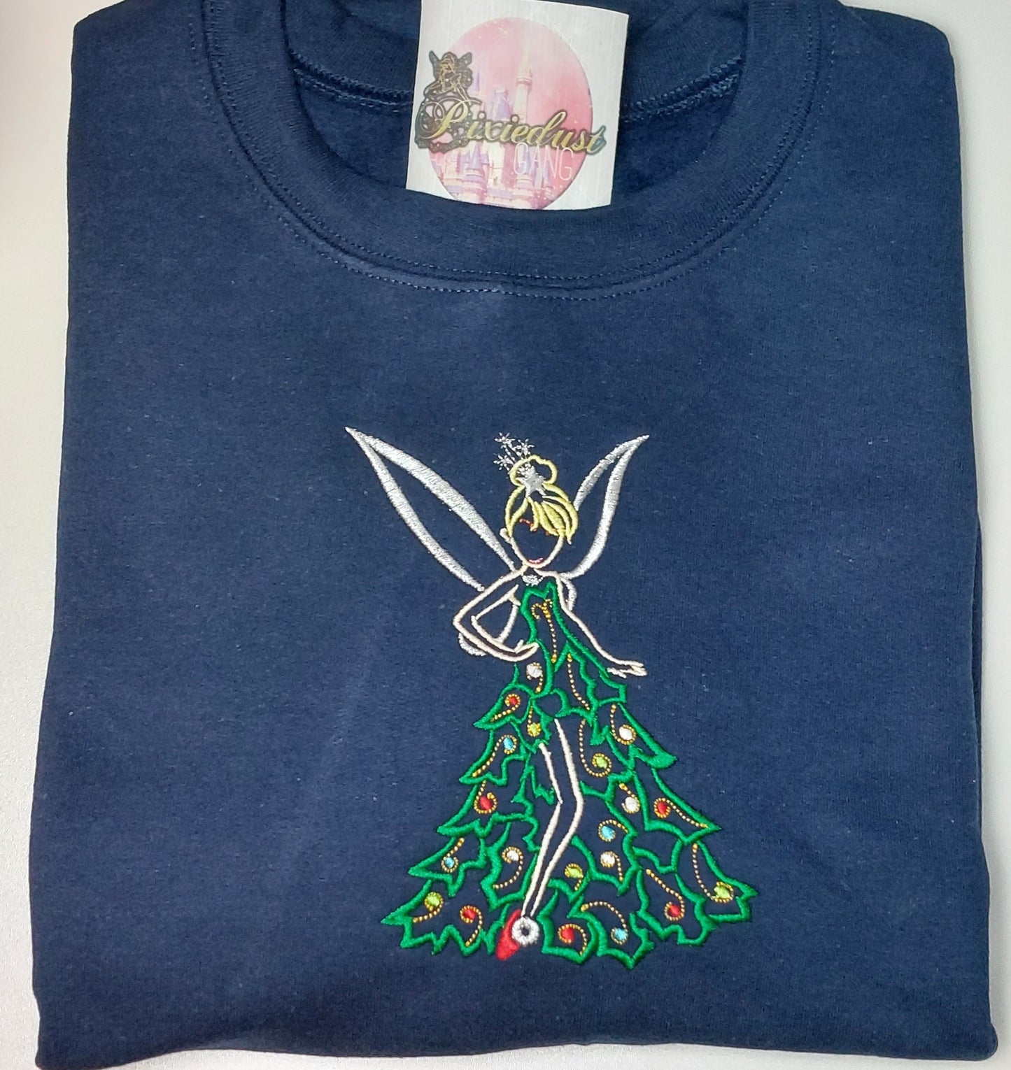 Tinkerbell Christmas tree embroidered sweatshirt