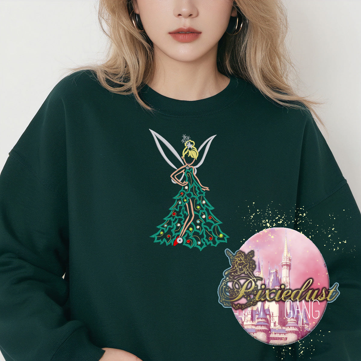 Tinkerbell Christmas tree embroidered sweatshirt